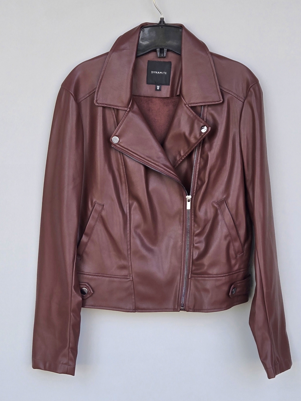 Dynamite Women's Wine Faux Leather Moto Jacket